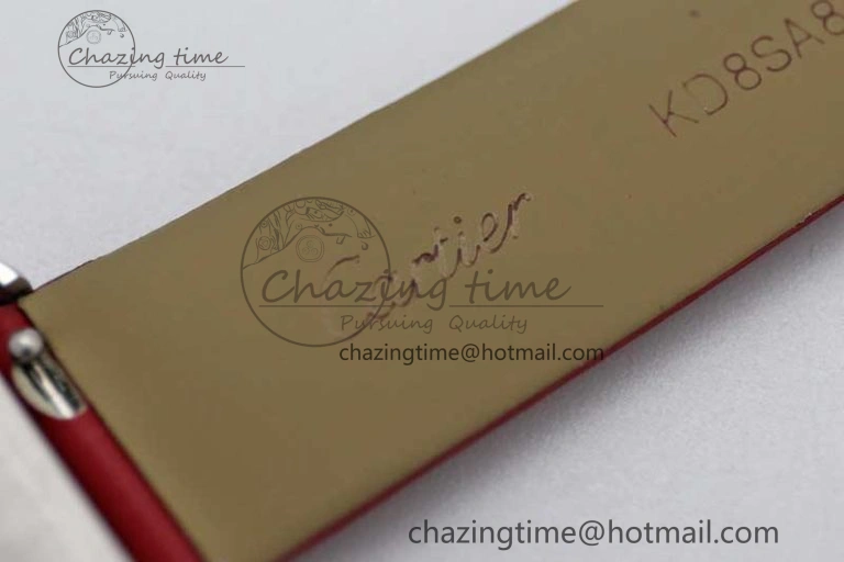 Tank Must Small SS K11F 1:1 Best Edition White Dial Diamonds Bezel on Satin Leather Strap Ronda Quartz StreetReady 10225