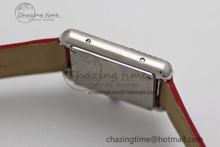 Tank Must Small SS K11F 1:1 Best Edition White Dial Diamonds Bezel on Satin Leather Strap Ronda Quartz StreetReady 10225