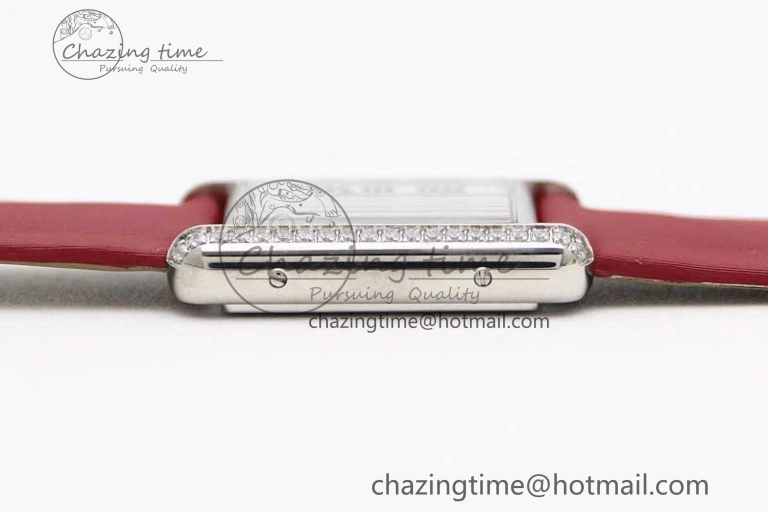 Tank Must Small SS K11F 1:1 Best Edition White Dial Diamonds Bezel on Satin Leather Strap Ronda Quartz StreetReady 10225