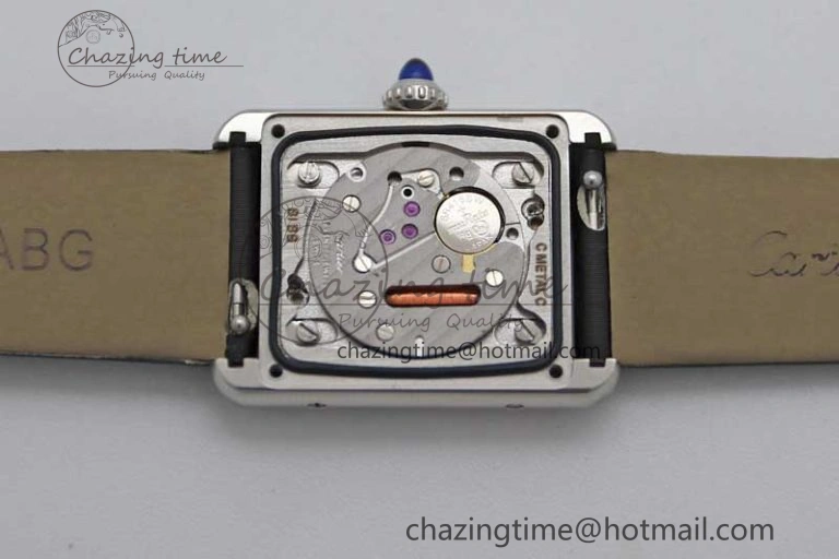 ComfortFit Tank Must Small SS K11F 1:1 Best Edition White Dial Diamonds Bezel on Satin Leather Strap Ronda Quartz 6065