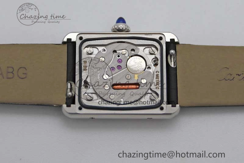 ComfortFit Tank Must Small SS K11F 1:1 Best Edition White Dial Diamonds Bezel on Satin Leather Strap Ronda Quartz 6065