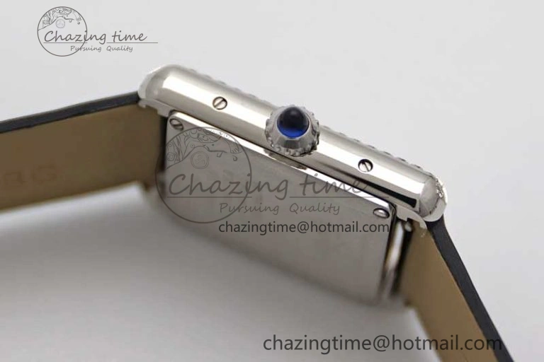 ComfortFit Tank Must Small SS K11F 1:1 Best Edition White Dial Diamonds Bezel on Satin Leather Strap Ronda Quartz 6065