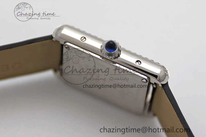 ComfortFit Tank Must Small SS K11F 1:1 Best Edition White Dial Diamonds Bezel on Satin Leather Strap Ronda Quartz 6065