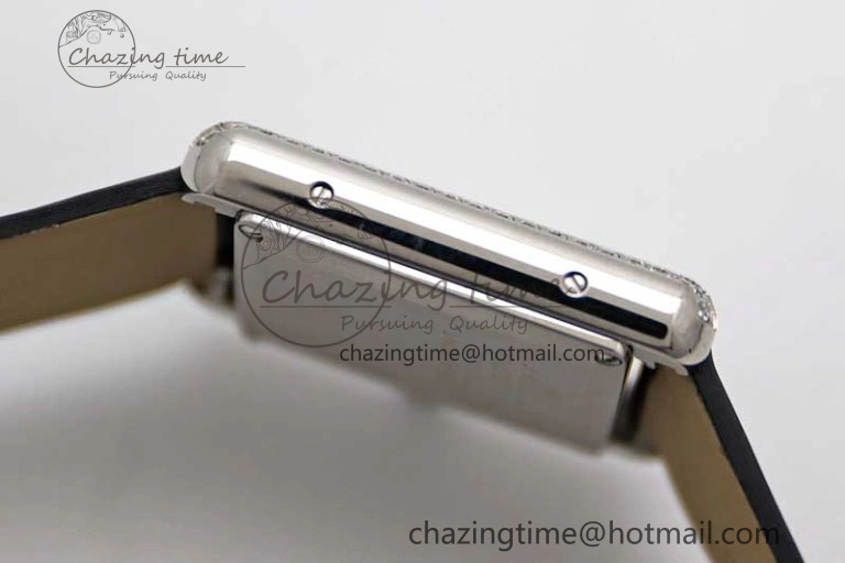 ComfortFit Tank Must Small SS K11F 1:1 Best Edition White Dial Diamonds Bezel on Satin Leather Strap Ronda Quartz 6065