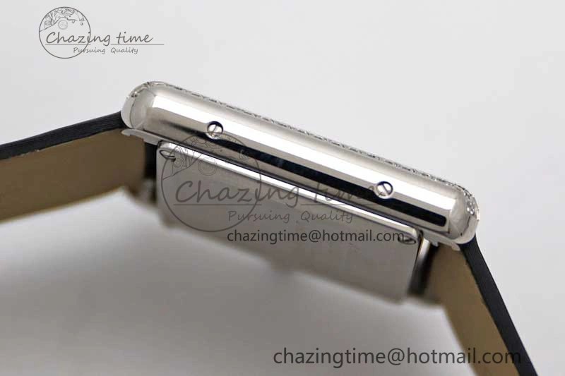 ComfortFit Tank Must Small SS K11F 1:1 Best Edition White Dial Diamonds Bezel on Satin Leather Strap Ronda Quartz 6065