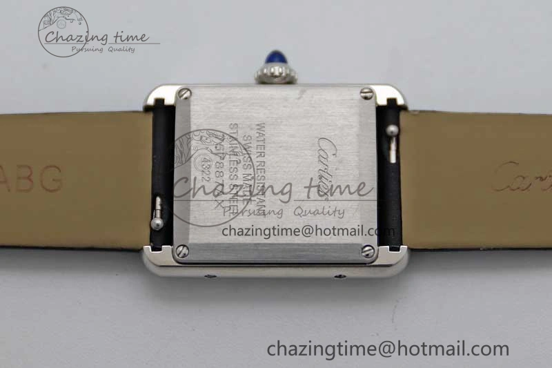 ComfortFit Tank Must Small SS K11F 1:1 Best Edition White Dial Diamonds Bezel on Satin Leather Strap Ronda Quartz 6065