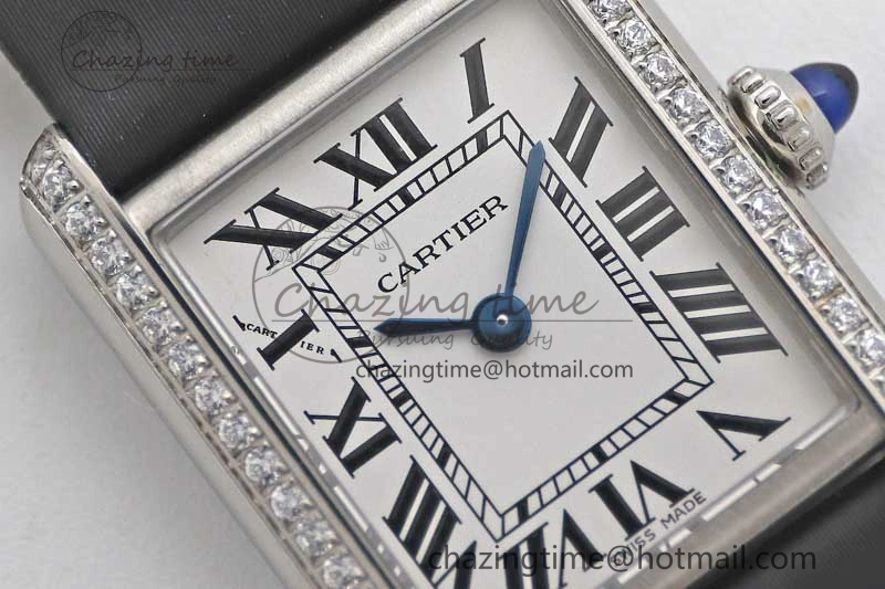 ComfortFit Tank Must Small SS K11F 1:1 Best Edition White Dial Diamonds Bezel on Satin Leather Strap Ronda Quartz 6065