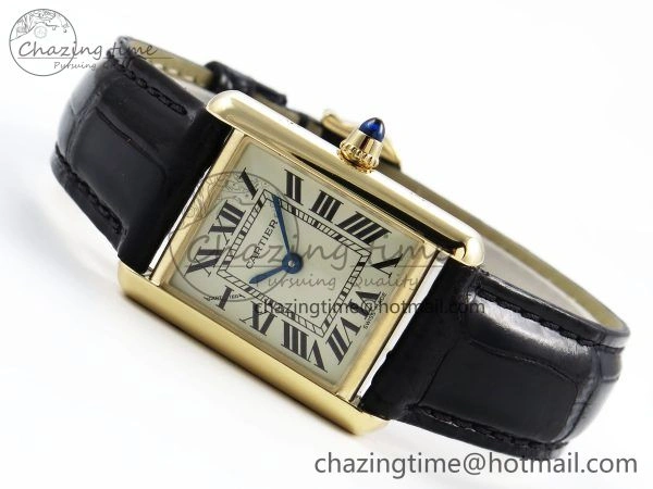 Tank Must Small YG 29mm DRF 1:1 Best Edition YG Dial on Black Leather Strap Swiss Quartz FastDry 5951