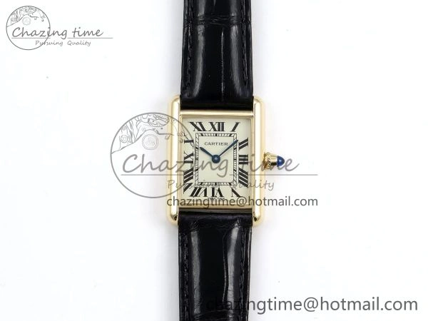 Tank Must Small YG 29mm DRF 1:1 Best Edition YG Dial on Black Leather Strap Swiss Quartz FastDry 5951