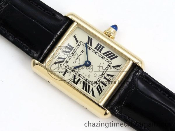Tank Must Small YG 29mm DRF 1:1 Best Edition YG Dial on Black Leather Strap Swiss Quartz FastDry 5951