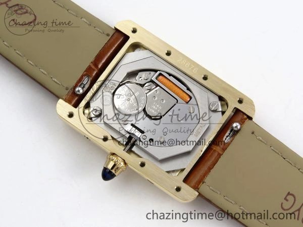 Refined Tank Must Small YG 29mm DRF 1:1 Best Edition YG Dial on Brown Leather Strap Swiss Quartz 5950