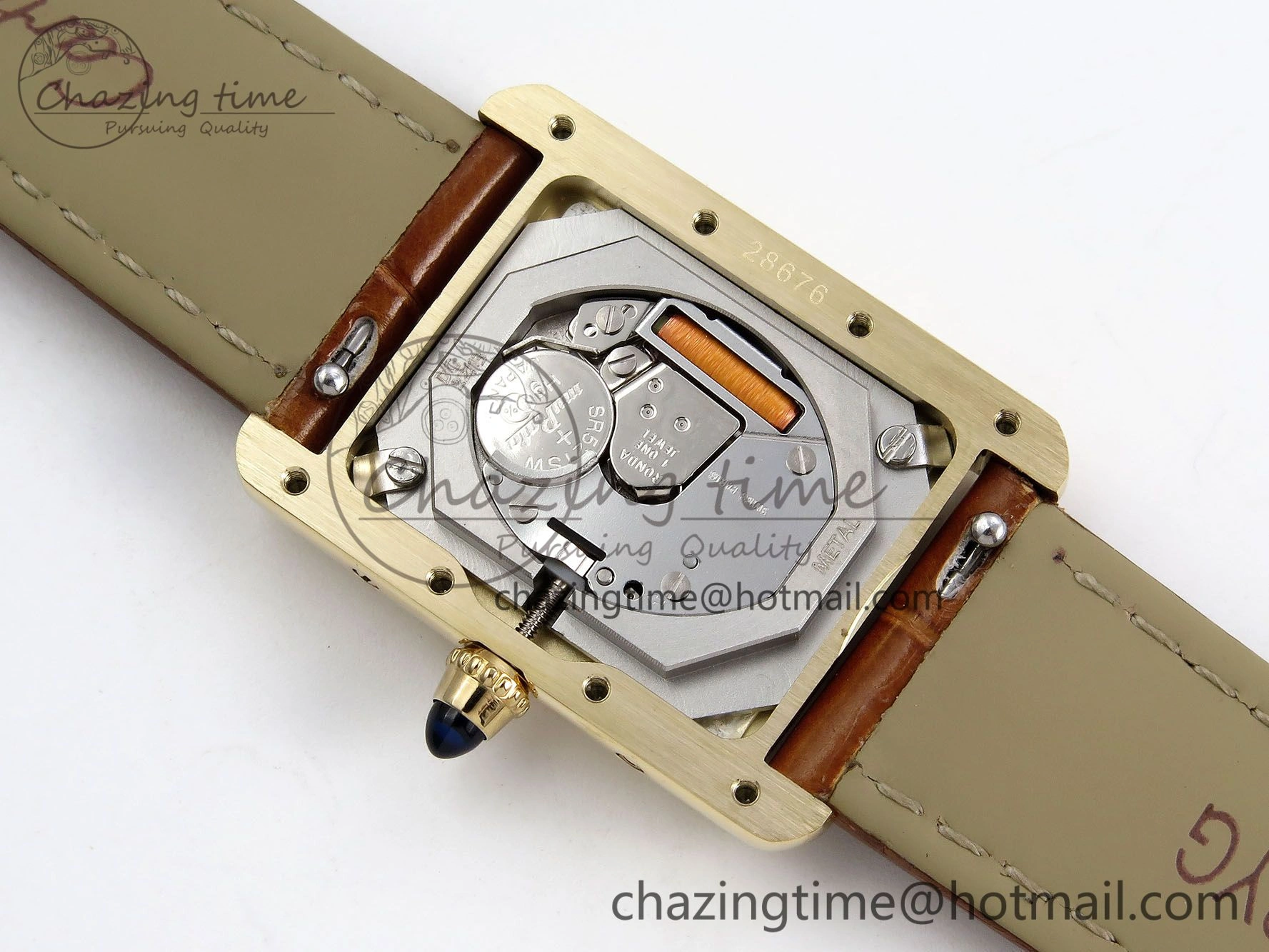 Refined Tank Must Small YG 29mm DRF 1:1 Best Edition YG Dial on Brown Leather Strap Swiss Quartz 5950