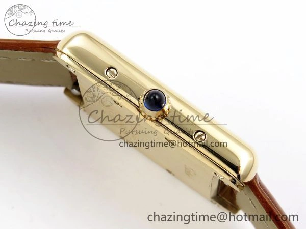 Refined Tank Must Small YG 29mm DRF 1:1 Best Edition YG Dial on Brown Leather Strap Swiss Quartz 5950