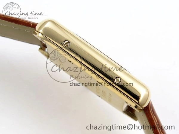 Refined Tank Must Small YG 29mm DRF 1:1 Best Edition YG Dial on Brown Leather Strap Swiss Quartz 5950
