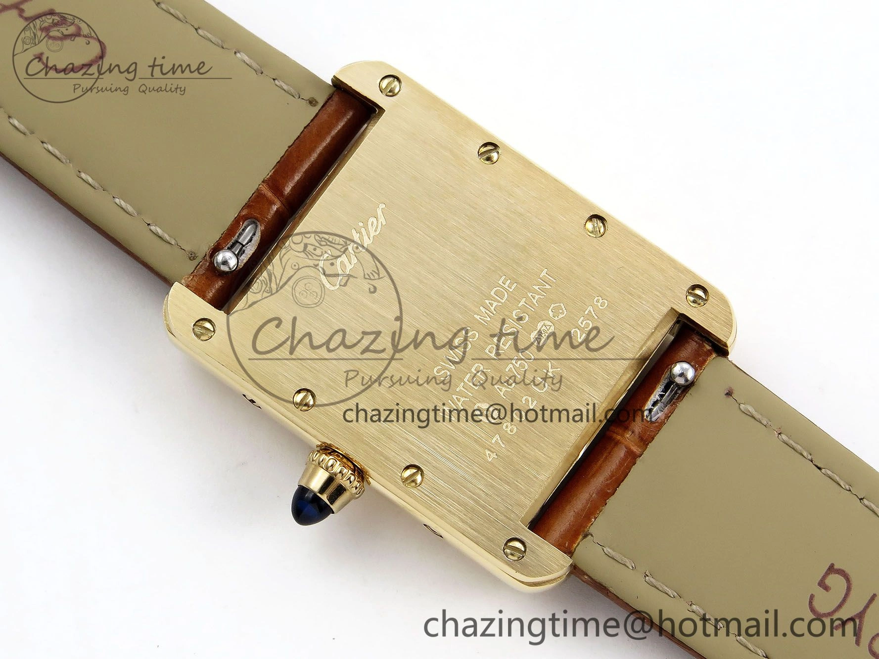 Refined Tank Must Small YG 29mm DRF 1:1 Best Edition YG Dial on Brown Leather Strap Swiss Quartz 5950