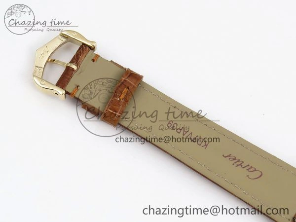 Refined Tank Must Small YG 29mm DRF 1:1 Best Edition YG Dial on Brown Leather Strap Swiss Quartz 5950