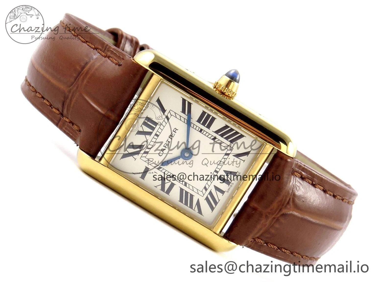 Timeless Tank Must YG 22mm AF 1:1 Best Edition White Dial on Brown Leather Strap Ronda Quartz 5888