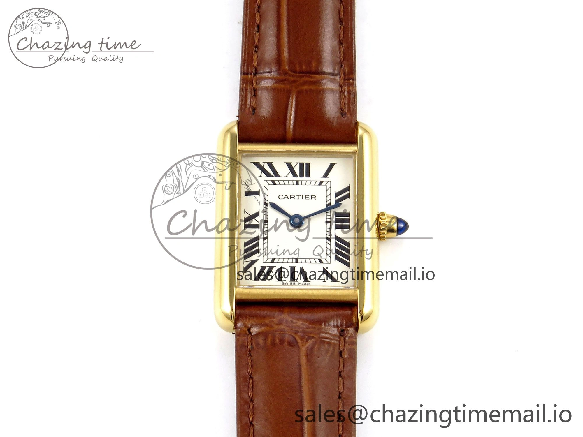 Timeless Tank Must YG 22mm AF 1:1 Best Edition White Dial on Brown Leather Strap Ronda Quartz 5888