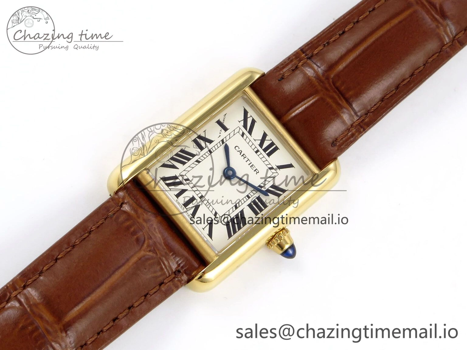 Timeless Tank Must YG 22mm AF 1:1 Best Edition White Dial on Brown Leather Strap Ronda Quartz 5888