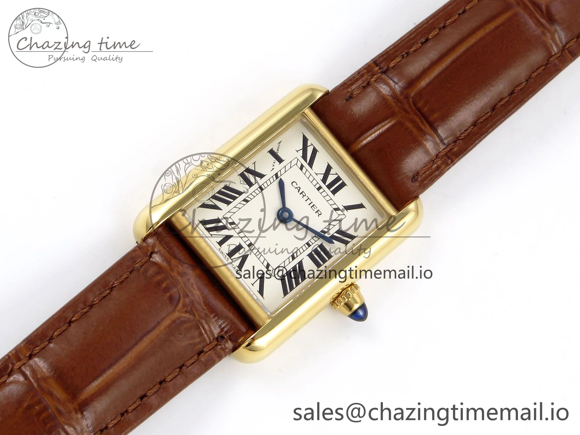 Timeless Tank Must YG 22mm AF 1:1 Best Edition White Dial on Brown Leather Strap Ronda Quartz 5888