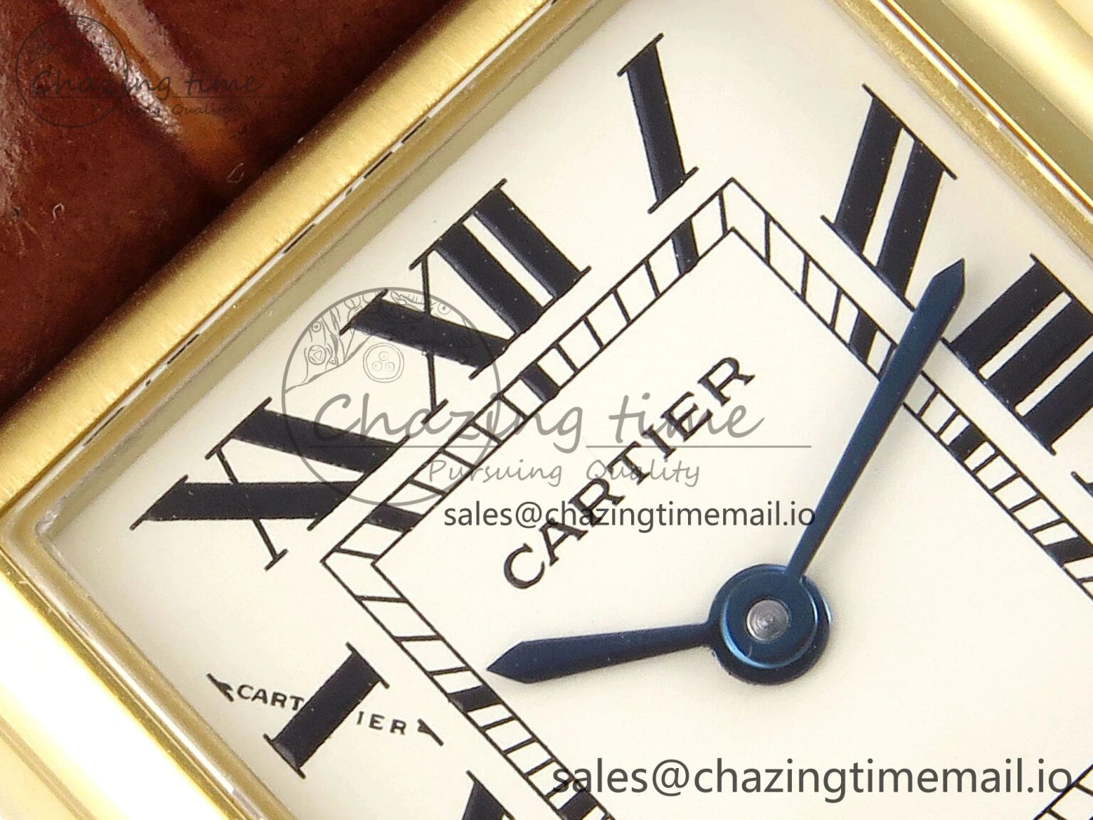 Timeless Tank Must YG 22mm AF 1:1 Best Edition White Dial on Brown Leather Strap Ronda Quartz 5888