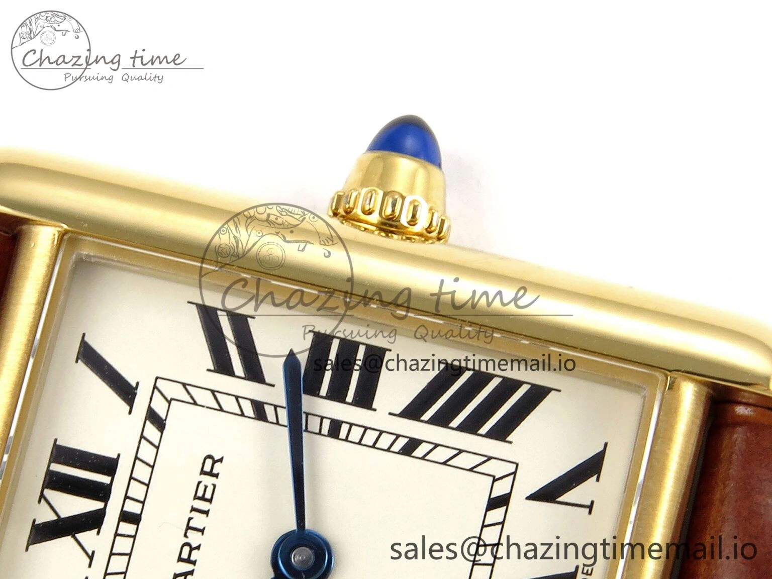 Timeless Tank Must YG 22mm AF 1:1 Best Edition White Dial on Brown Leather Strap Ronda Quartz 5888