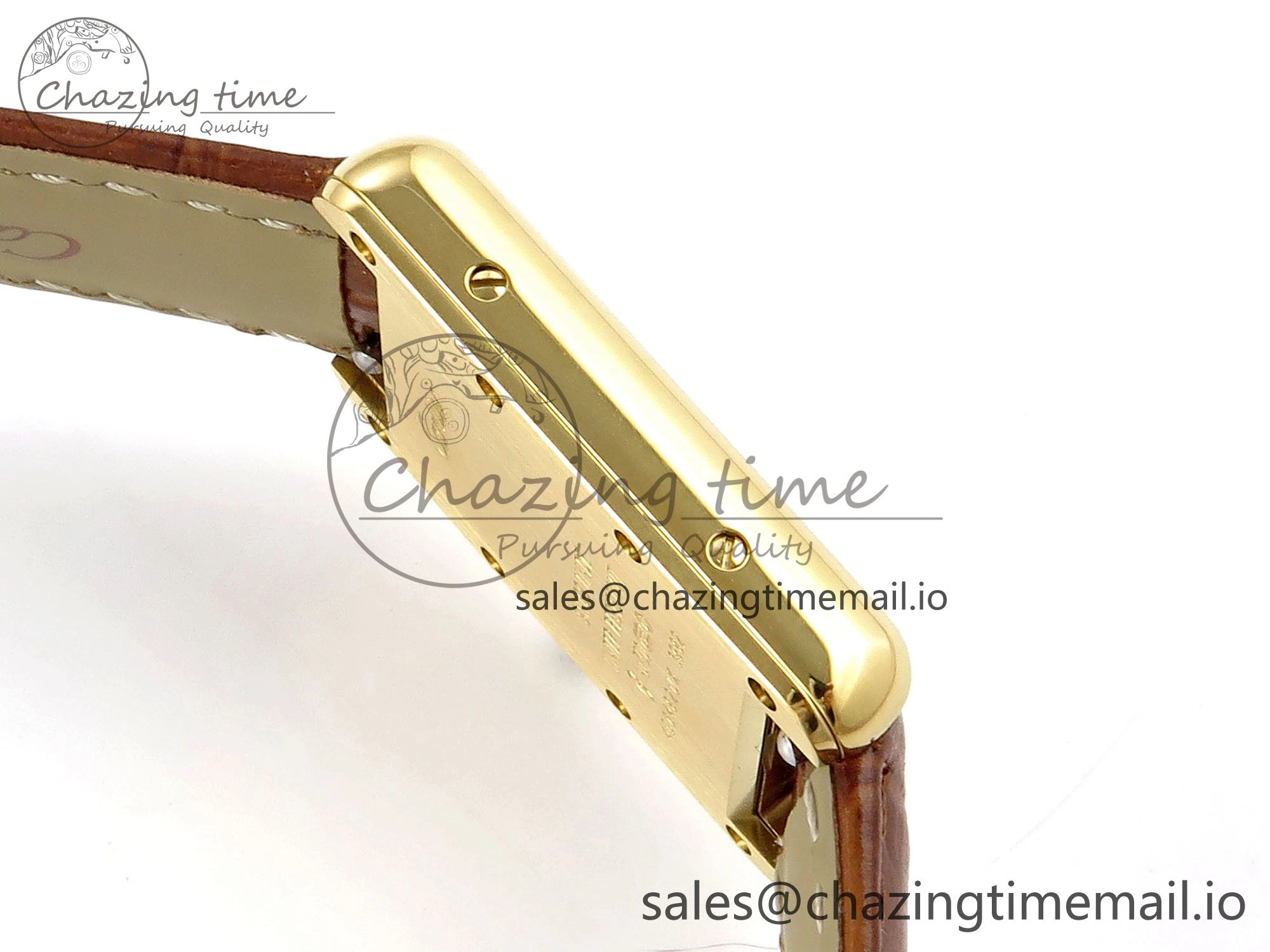 Timeless Tank Must YG 22mm AF 1:1 Best Edition White Dial on Brown Leather Strap Ronda Quartz 5888