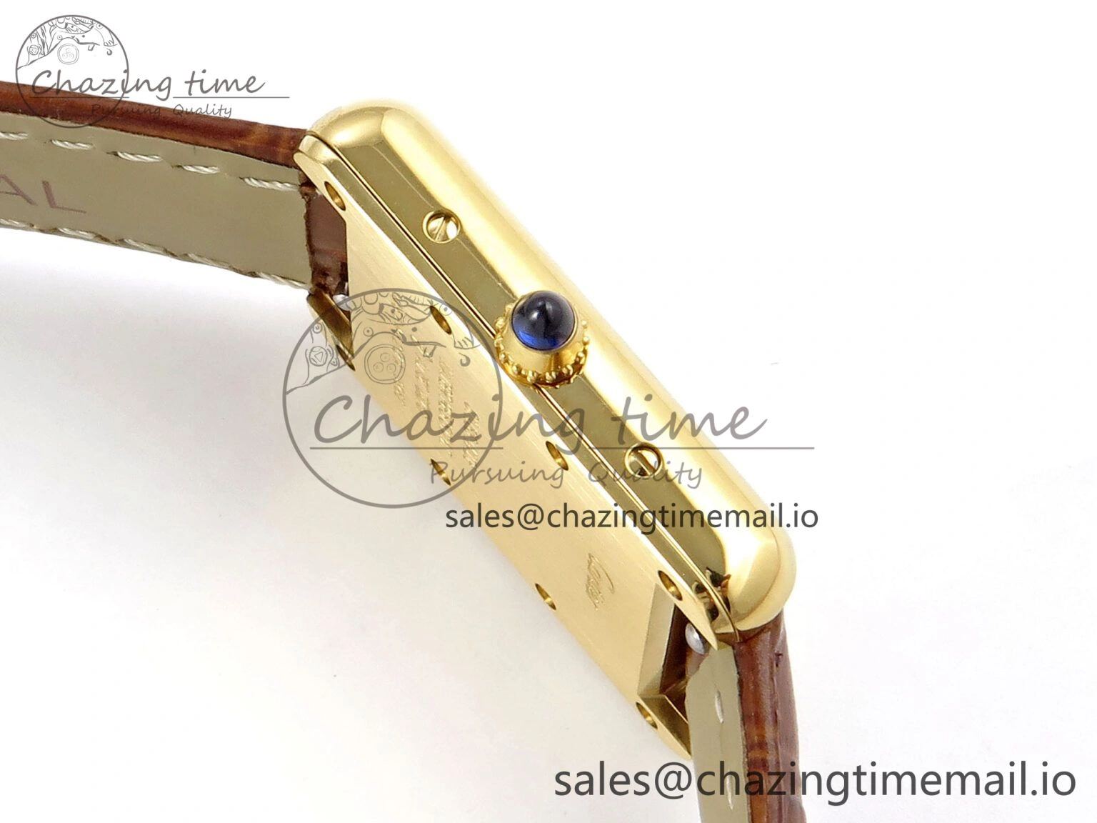 Timeless Tank Must YG 22mm AF 1:1 Best Edition White Dial on Brown Leather Strap Ronda Quartz 5888