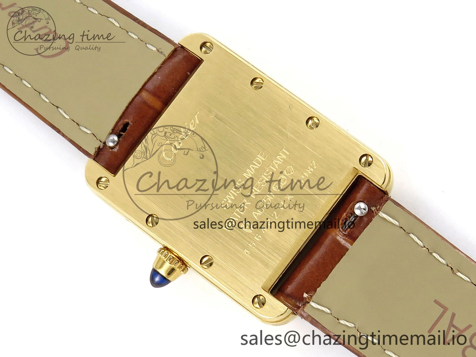Timeless Tank Must YG 22mm AF 1:1 Best Edition White Dial on Brown Leather Strap Ronda Quartz 5888