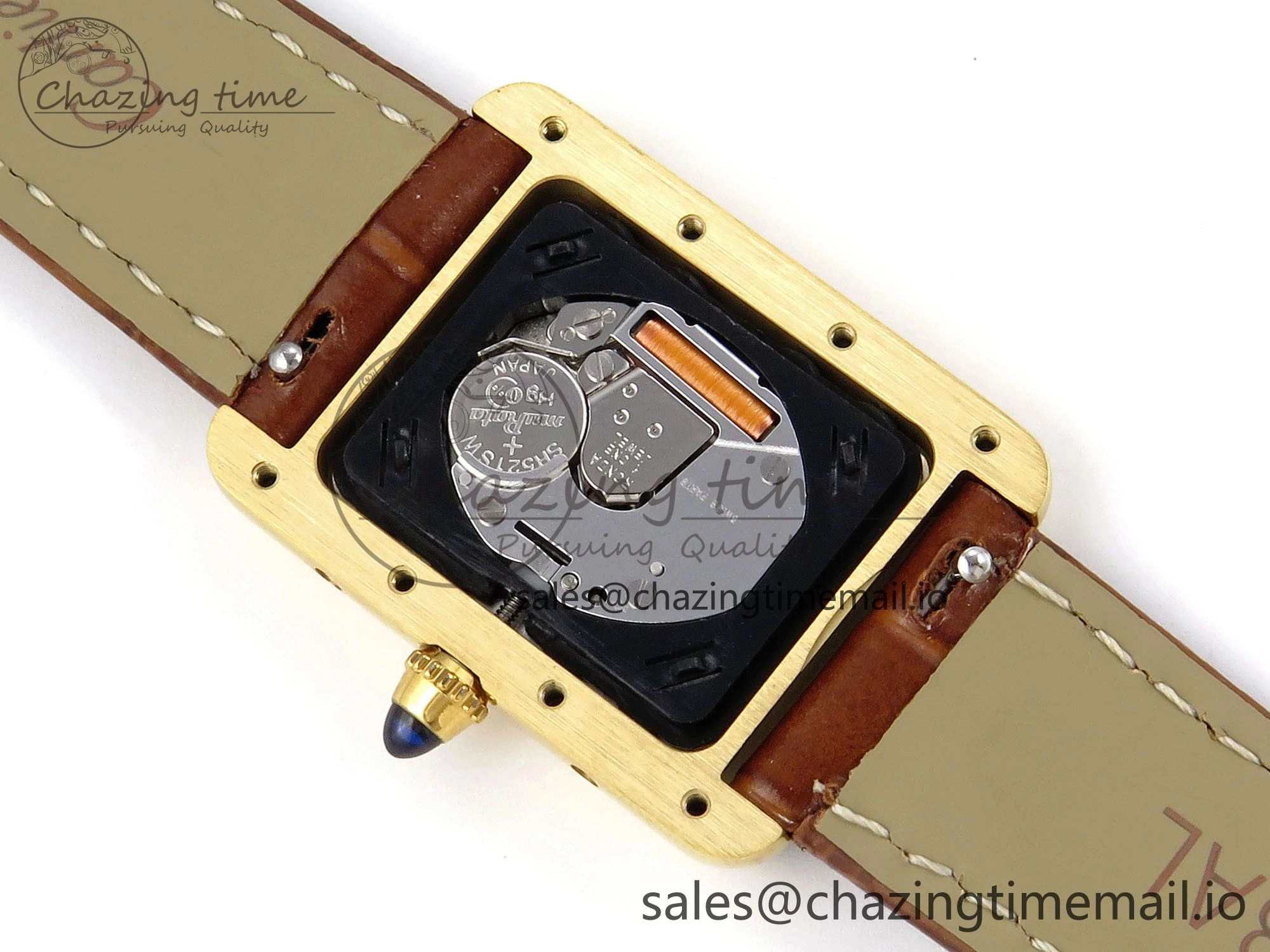 Timeless Tank Must YG 22mm AF 1:1 Best Edition White Dial on Brown Leather Strap Ronda Quartz 5888