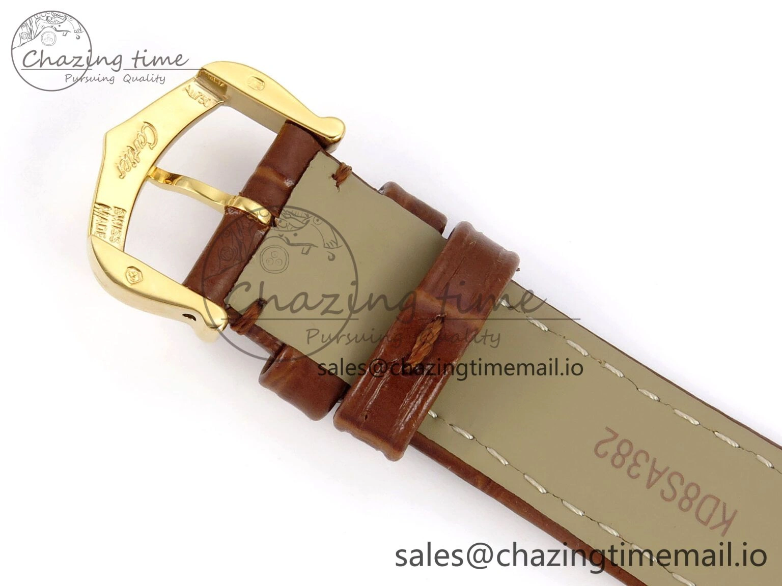Timeless Tank Must YG 22mm AF 1:1 Best Edition White Dial on Brown Leather Strap Ronda Quartz 5888
