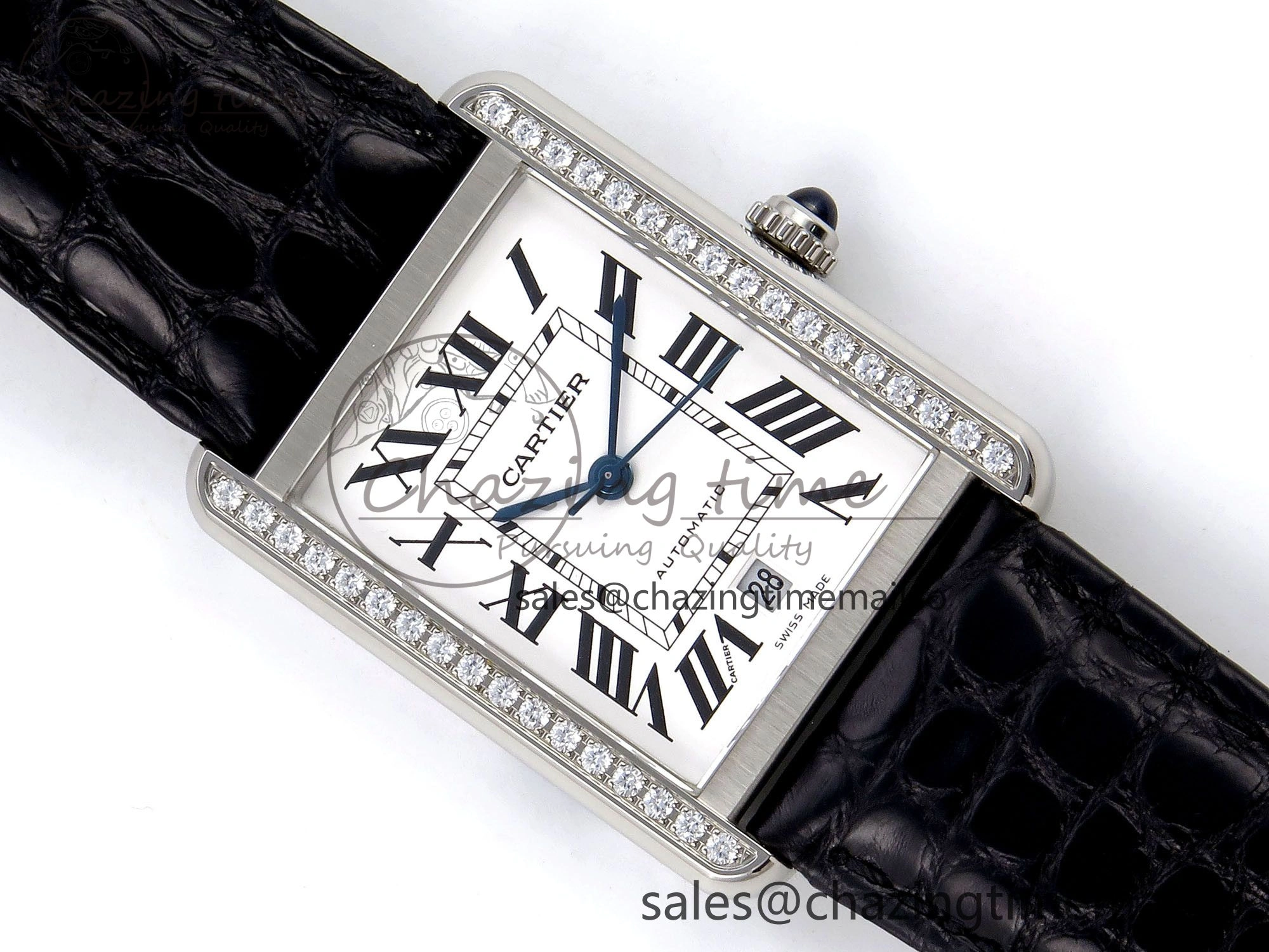 Tank Solo 31mm SS AF 1:1 Best Edition White Dial Diamonds Bezel on Black Croco Strap MIYOTA Efficient 5908