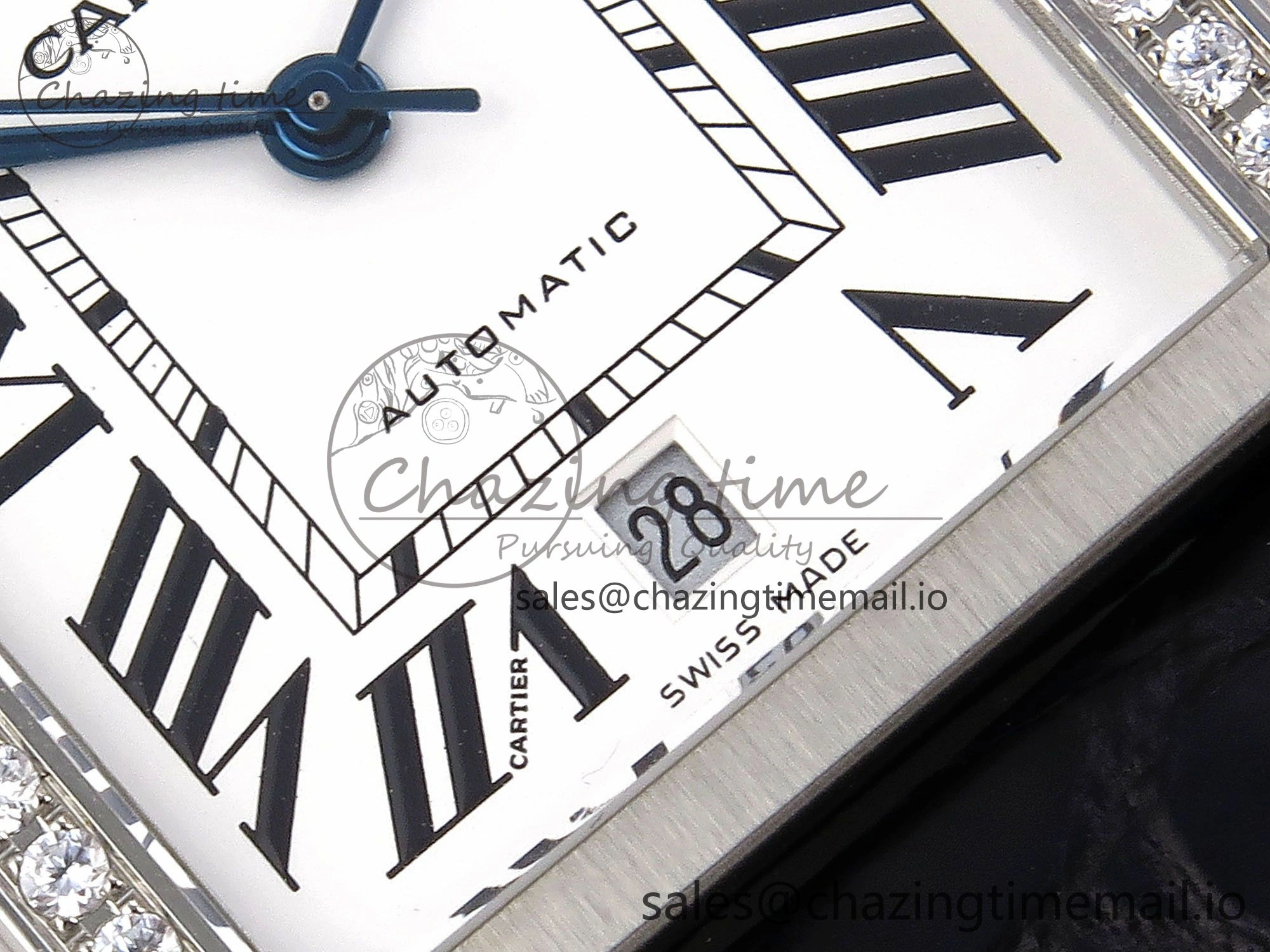Tank Solo 31mm SS AF 1:1 Best Edition White Dial Diamonds Bezel on Black Croco Strap MIYOTA Efficient 5908