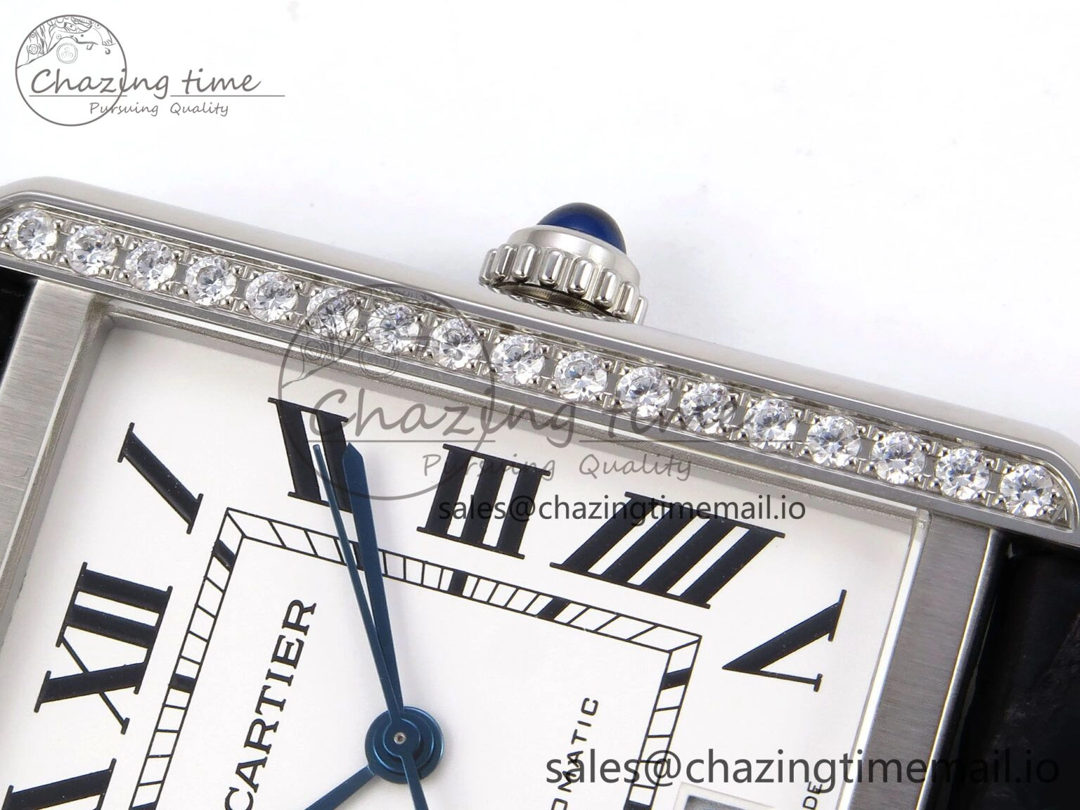 Tank Solo 31mm SS AF 1:1 Best Edition White Dial Diamonds Bezel on Black Croco Strap MIYOTA Efficient 5908