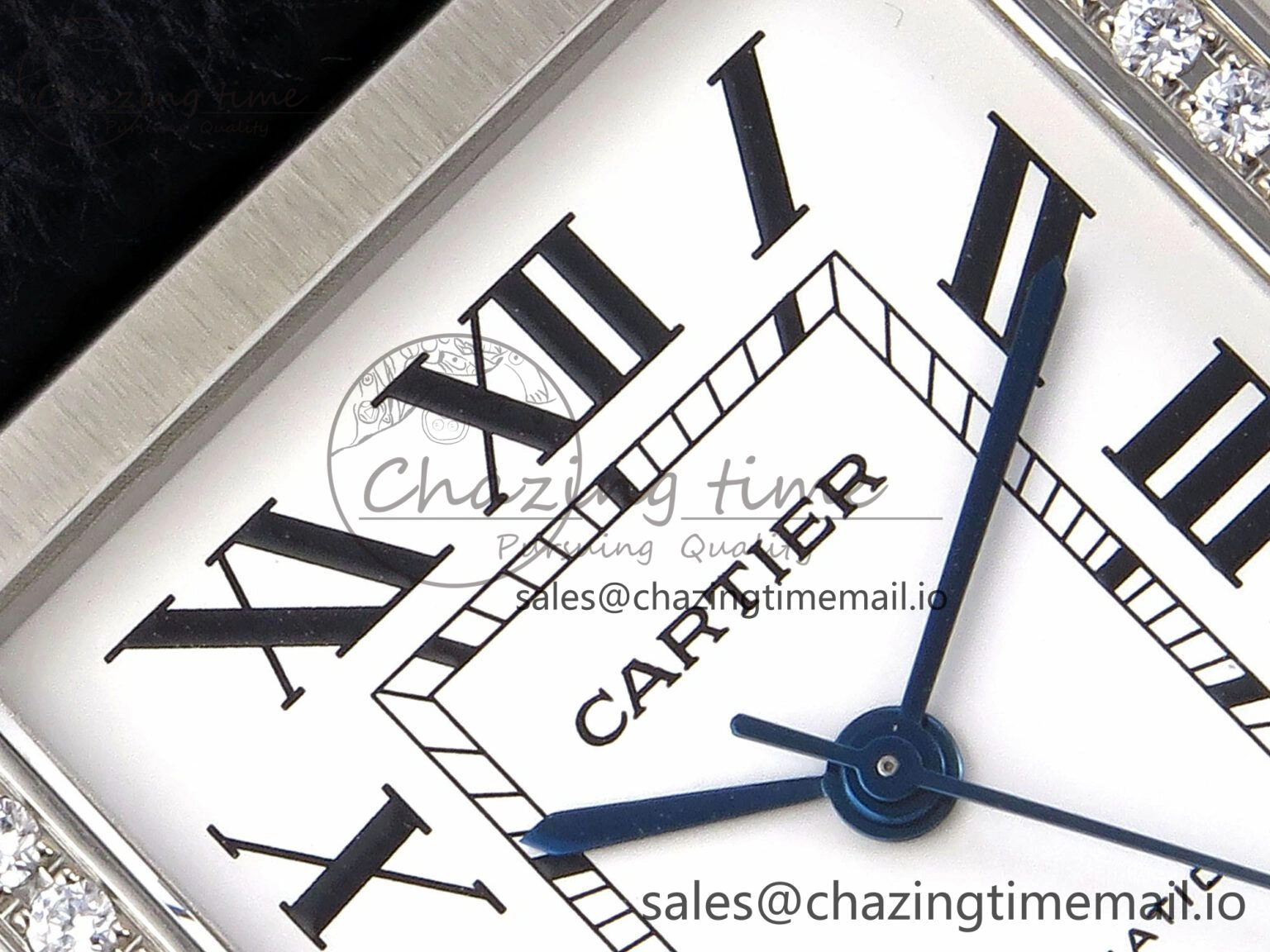 Lightweight Tank Solo 31mm SS AF 1:1 Best Edition White Dial Diamonds Bezel on Black Leather Strap MIYOTA 5916