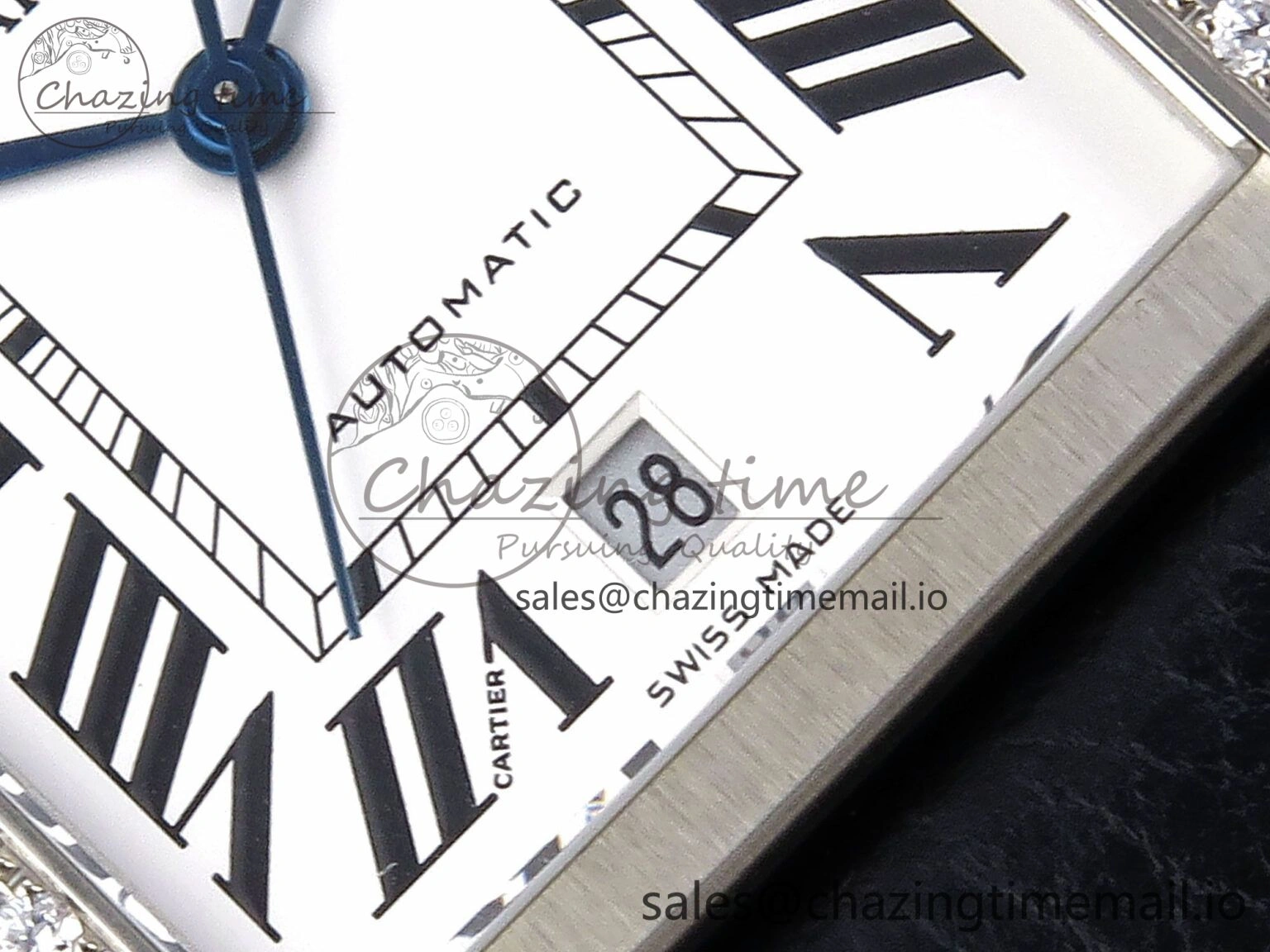 Lightweight Tank Solo 31mm SS AF 1:1 Best Edition White Dial Diamonds Bezel on Black Leather Strap MIYOTA 5916