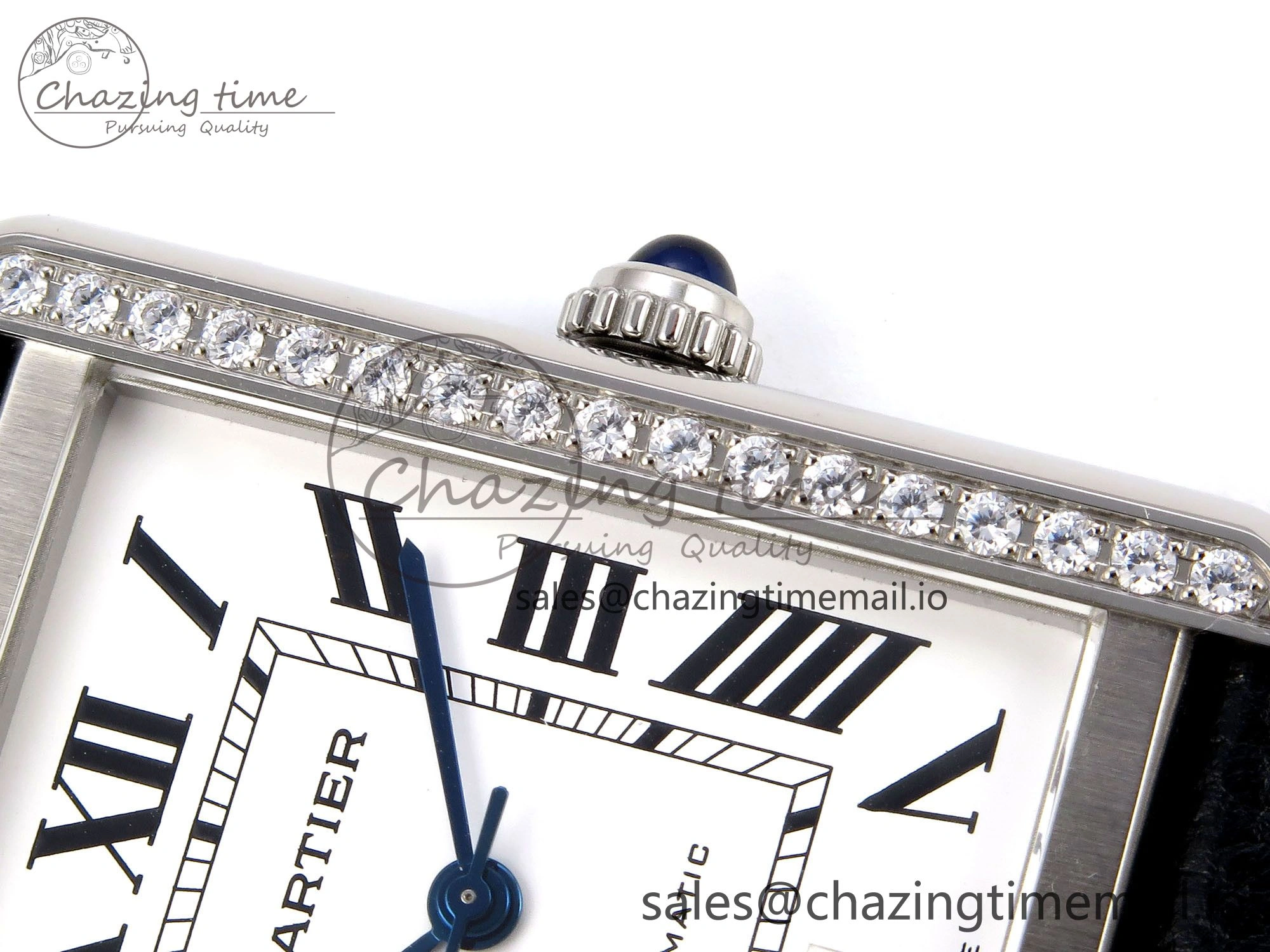 Lightweight Tank Solo 31mm SS AF 1:1 Best Edition White Dial Diamonds Bezel on Black Leather Strap MIYOTA 5916