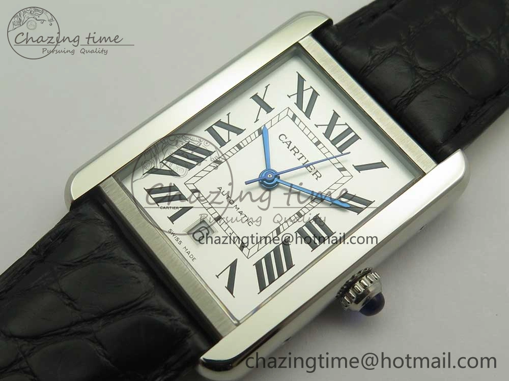Stretchable Tank Solo 31mm SS KZF 1:1 Best Edition White Dial on Black Leather Strap MIYOTA 10657