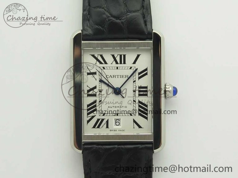 Trendy Tank Solo 31mm SS KZF 1:1 Best Edition White Dial on Black Leather Strap MIYOTA 6182