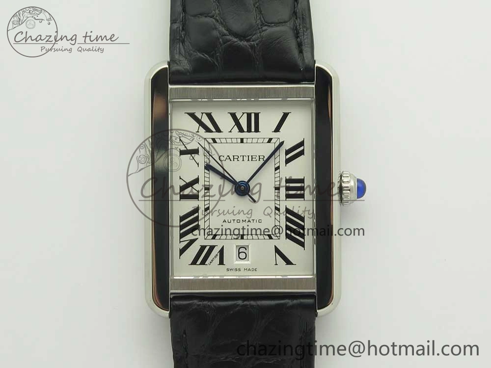 Stretchable Tank Solo 31mm SS KZF 1:1 Best Edition White Dial on Black Leather Strap MIYOTA 10657