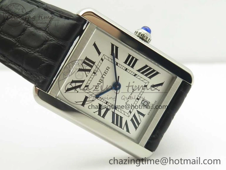 Stretchable Tank Solo 31mm SS KZF 1:1 Best Edition White Dial on Black Leather Strap MIYOTA 10657