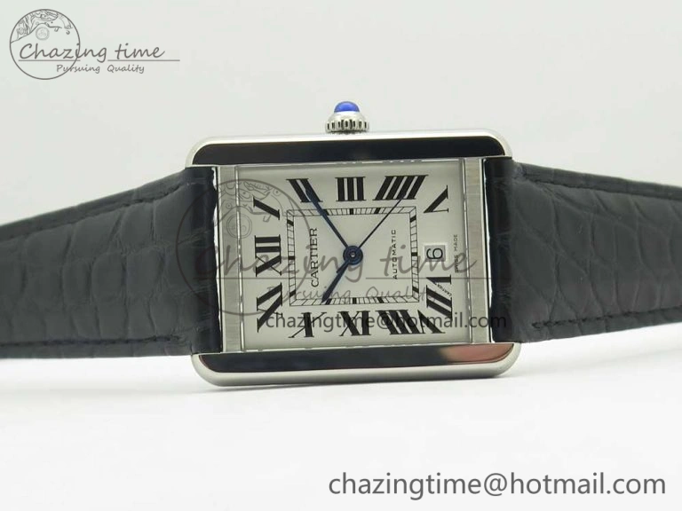 Stretchable Tank Solo 31mm SS KZF 1:1 Best Edition White Dial on Black Leather Strap MIYOTA 10657