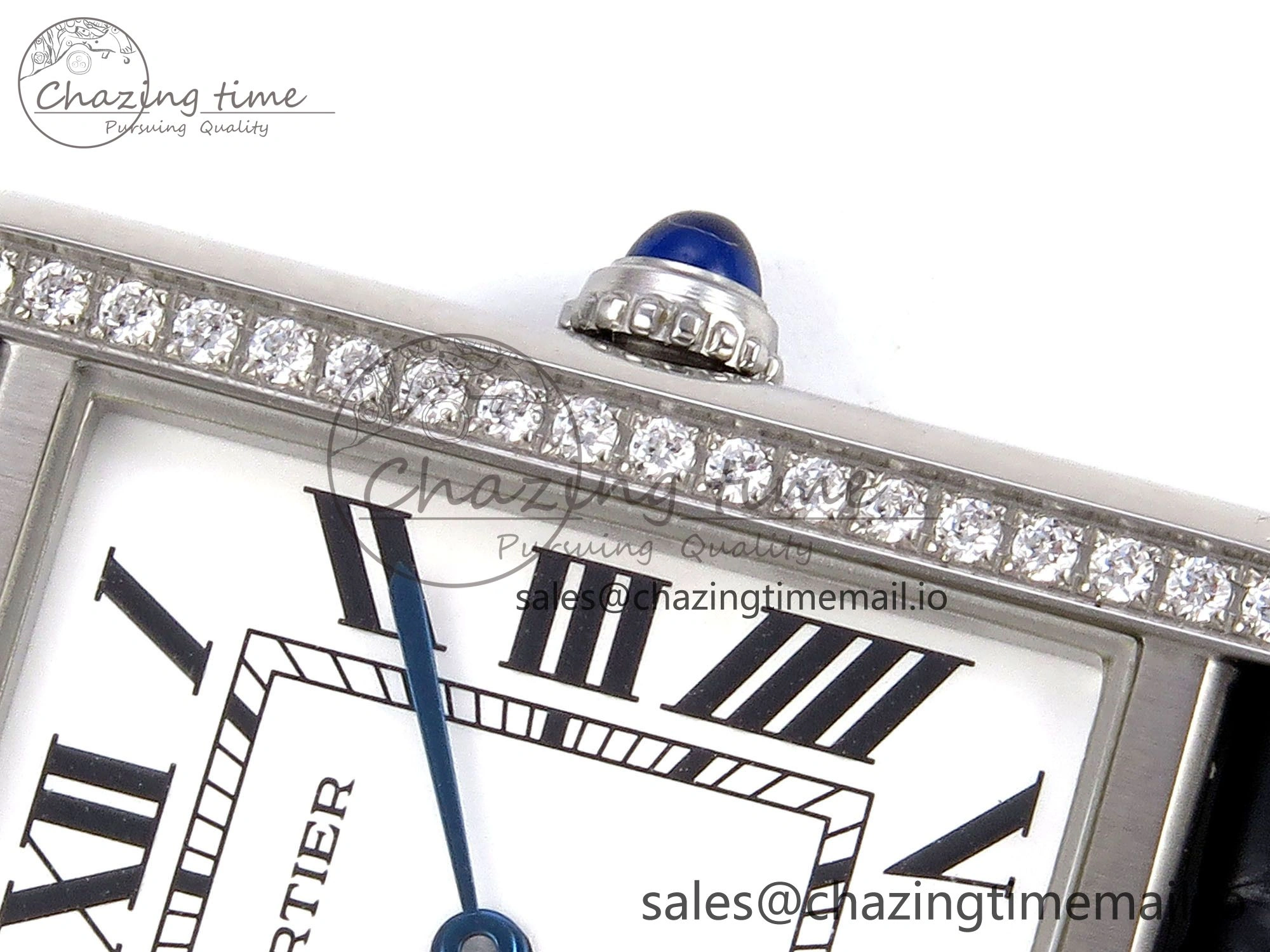 Vibrant Tank Solo Ladies 25mm SS AF 1:1 Best Edition White Dial Diamonds Bezel on Black Croco Strap Ronda Quartz 5915