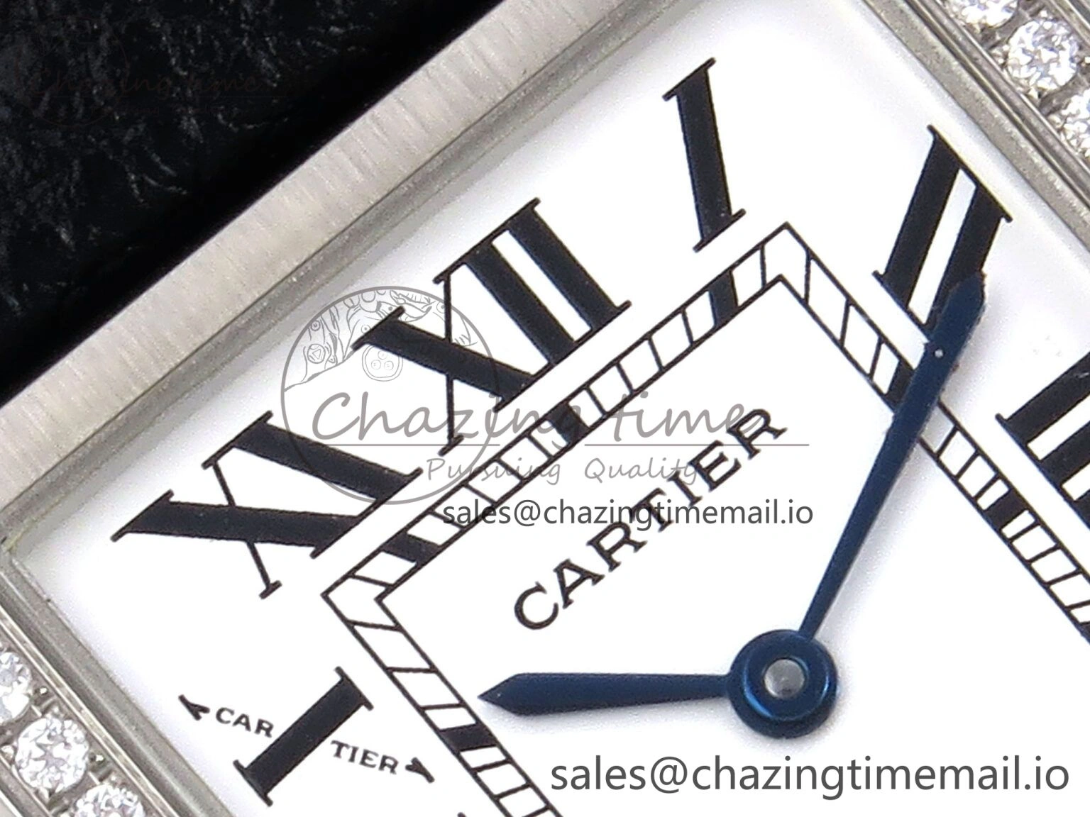 Bright Tank Solo Ladies 25mm SS AF 1:1 Best Edition White Dial Diamonds Bezel on Black Leather Strap Ronda Quartz 5911