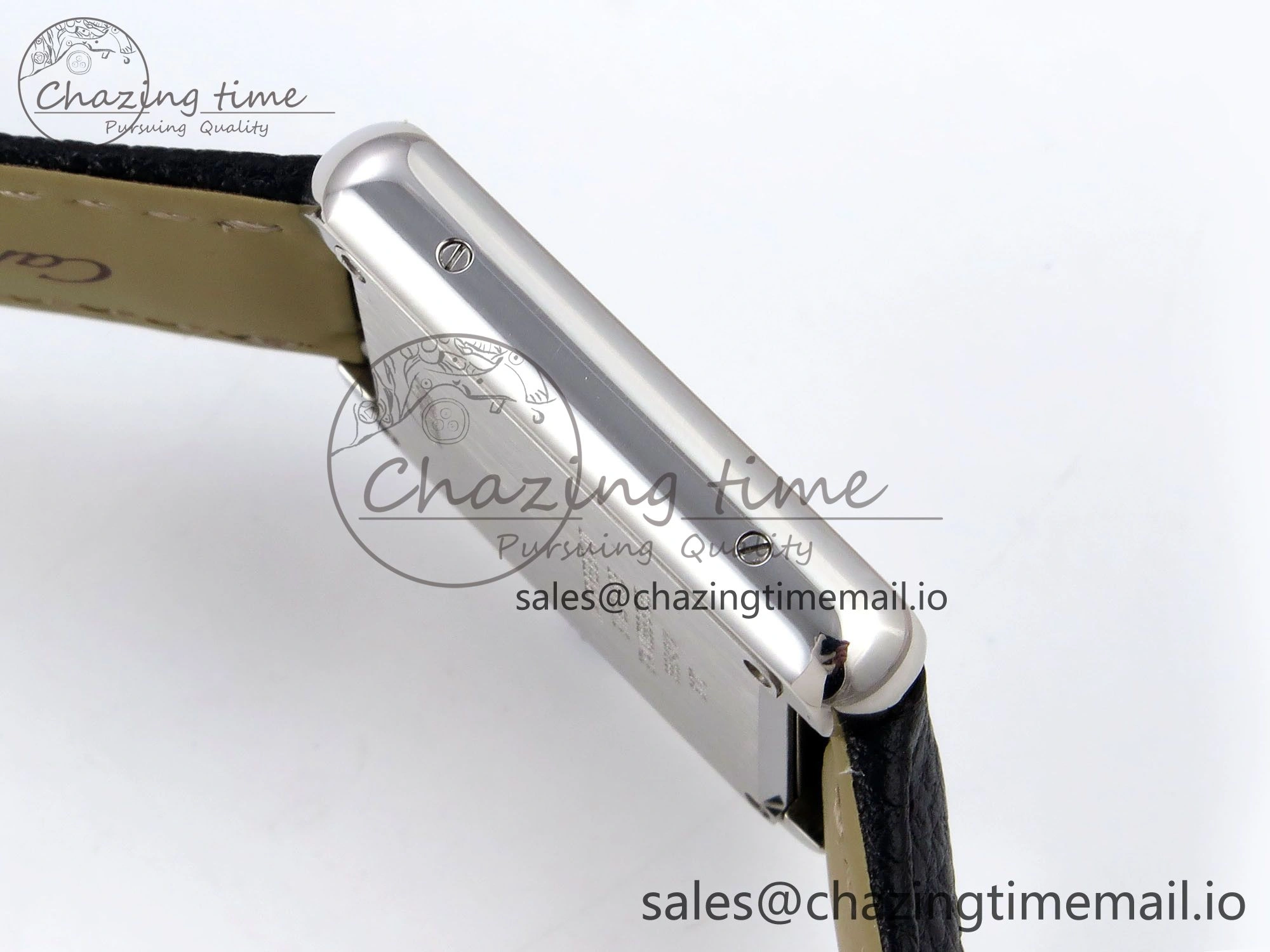 Bright Tank Solo Ladies 25mm SS AF 1:1 Best Edition White Dial Diamonds Bezel on Black Leather Strap Ronda Quartz 5911