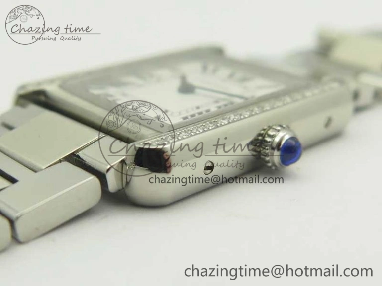ZipUp Tank Solo Ladies 25mm SS Diamond Bezel K11F 1:1 Best Edition White Dial on SS Bracelet Ronda Quartz 6201