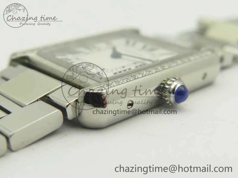 ZipUp Tank Solo Ladies 25mm SS Diamond Bezel K11F 1:1 Best Edition White Dial on SS Bracelet Ronda Quartz 6201