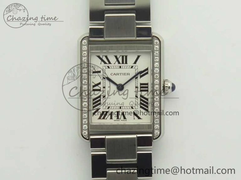 ZipUp Tank Solo Ladies 25mm SS Diamond Bezel K11F 1:1 Best Edition White Dial on SS Bracelet Ronda Quartz 6201