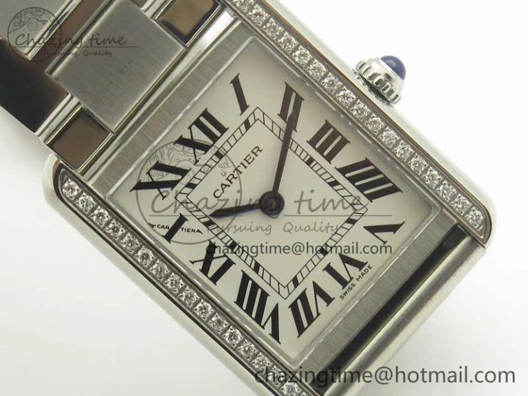 ZipUp Tank Solo Ladies 25mm SS Diamond Bezel K11F 1:1 Best Edition White Dial on SS Bracelet Ronda Quartz 6201