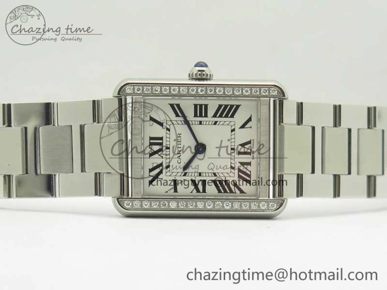 ZipUp Tank Solo Ladies 25mm SS Diamond Bezel K11F 1:1 Best Edition White Dial on SS Bracelet Ronda Quartz 6201